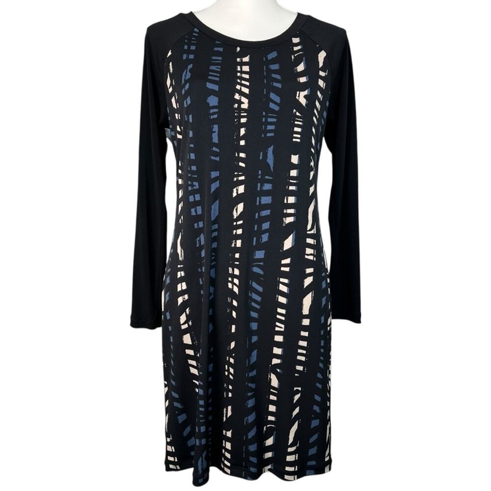 Banana Republic Dress Long Sleeve Black Blue Cream Abstract Print Women’s size s